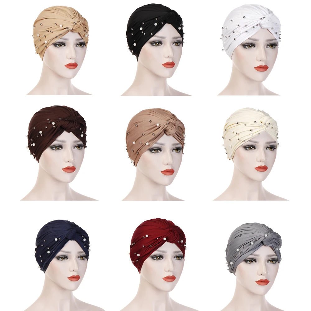 Женский мусульманский крест бусины полиэстер тюрбан шляпа хиджаб Рак шапочка