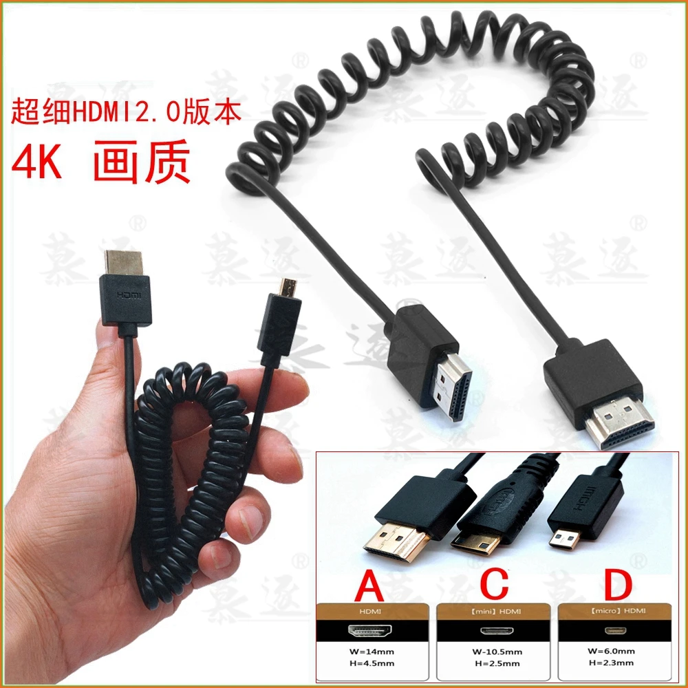 Superfine 1.2M HD-compatible to mini&micro HDTV Cable HD  male Stretch Spring Curl Flexible Cable 4k*2k 60Hz 2.0 OD 3.2mm