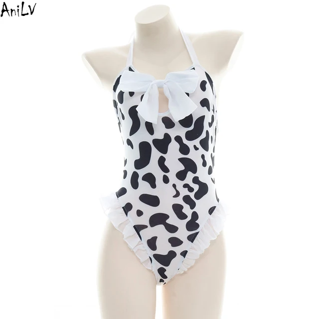 AniLV Cow Series Swimsuit Bodysuit Bikini Maid Unifrom Costume Summer Beach Kawaii Girl Swimwear Skirt Uniform Set Cosplay 5