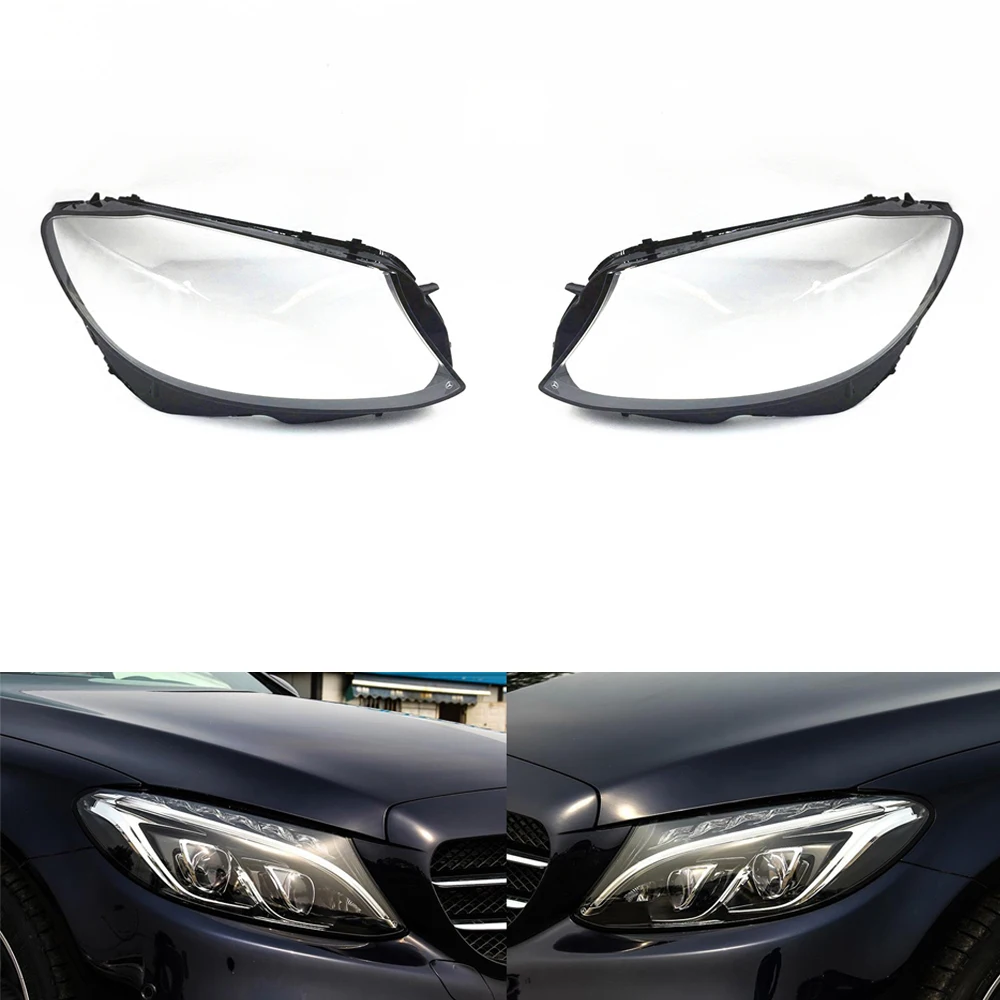 Для Mercedes-Benz W205 C180 C200 C260L C280 C300 Автомобильные фары прозрачные линзы Авто оболочка Крышка - Цвет: A Pair