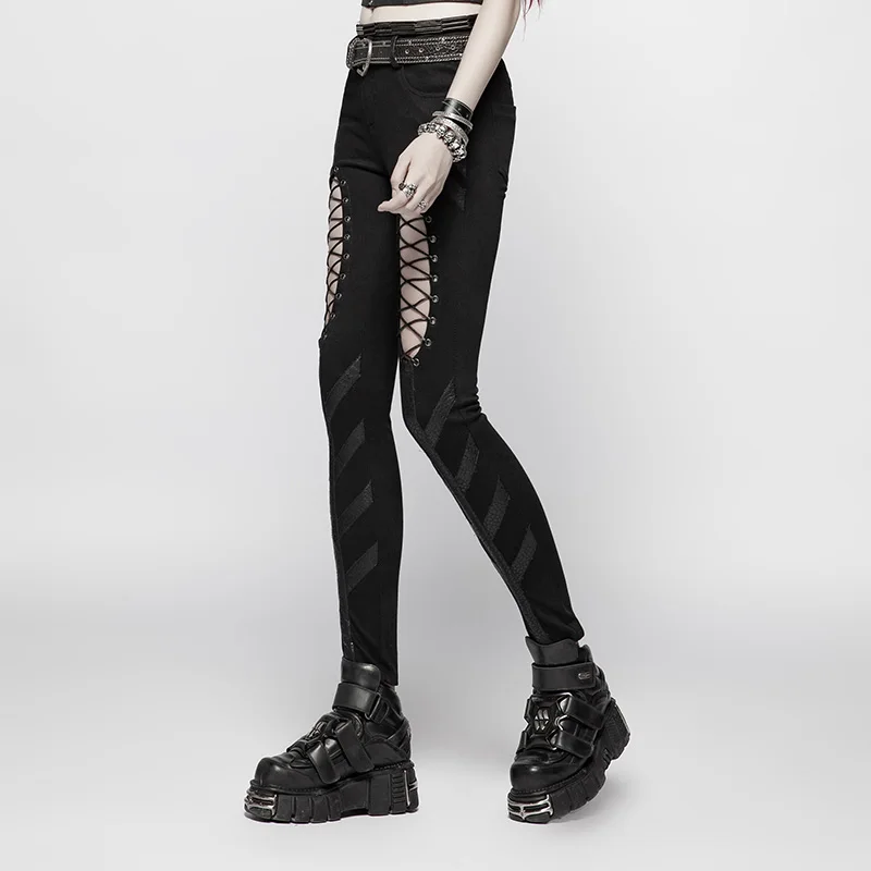 Панк рейв Новый Рок Стиль выдалбливают черные брюки Готический Темный стрейч
