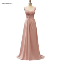 real photo 2021 sleeveless v neck flowers dusty pink long evening pageant dresses formal gown plus size customize robe de soiree