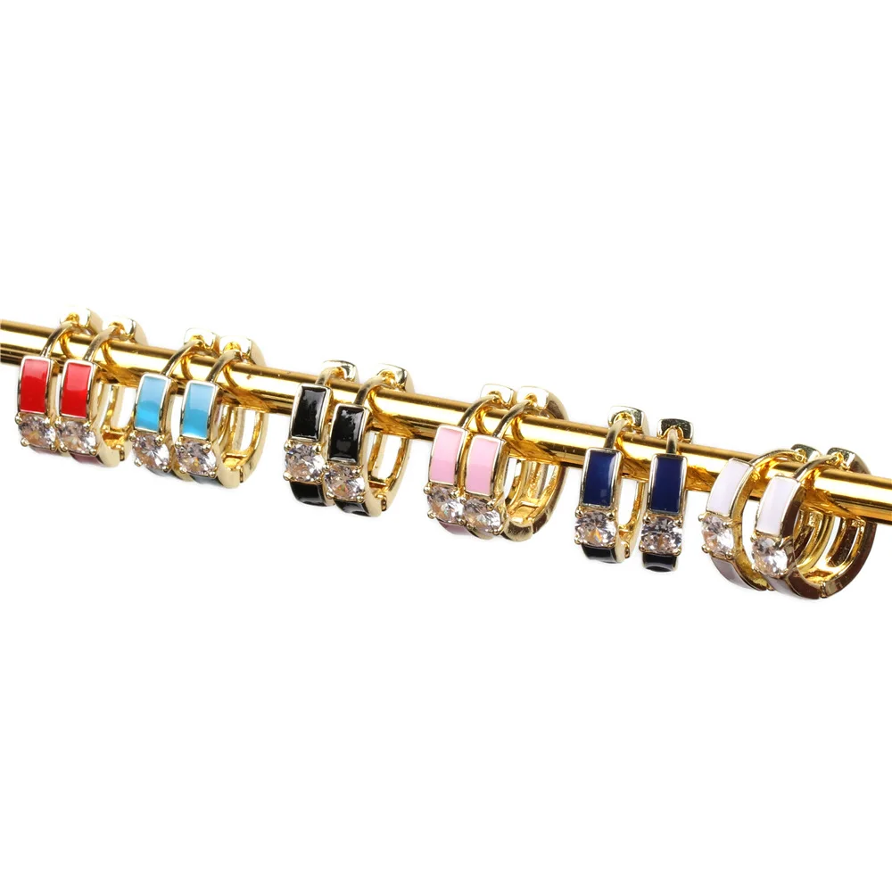 

CCFJOYAS European and American Enamel Hoop Earrings for Women Personality ins Square Zircon Ear Buckle Earrings Fashion Jewelry