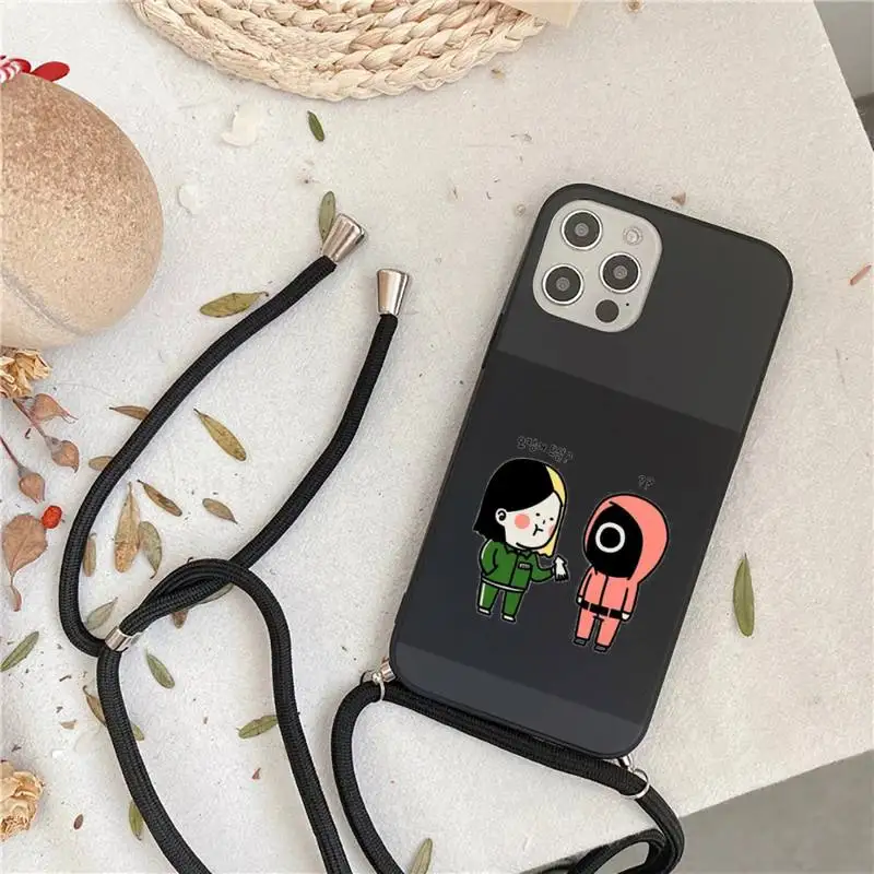 

Squid Game 456 horror tv series Phone Case For iPhone 7 8 11 12 X XS XR MINI Pro Max Plus Strap Cord Chain Lanyard soft