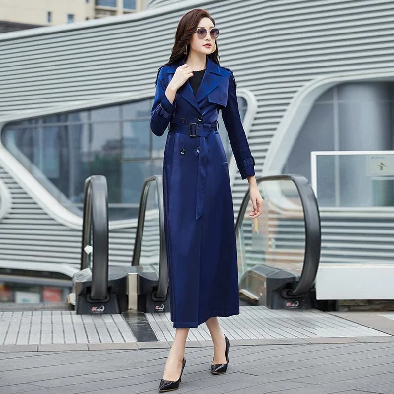 

Women Trench Coat Temperament Long Plus Size Casual Ladies Sashes Windbreaker England Double Breasted Outerwear