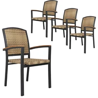 4 Set Outdoor PE Rattan Dining Chairs with Aluminum Alloy Frame for Outdoor/Indoor Garden Courtyard Porch