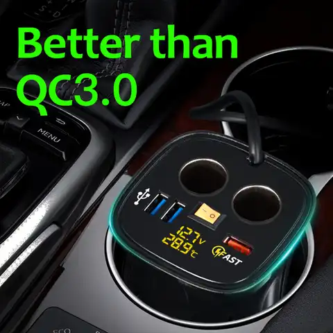 2-розетка разветвитель автомобильного прикуривателя адаптер быстрой зарядки 3,0 зарядных порта USB для автомобиля Зарядное устройство с цифр...