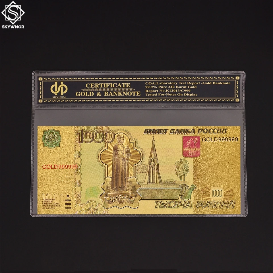 

1997 Year 24K Gold Banknotes Russia 1000 Ruble Collectible Paper Money Replica Note