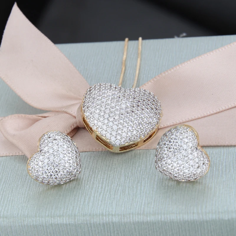 SUNSLL двухцветные медные серьги гвоздики и ожерелья с кулоном в форме сердца из