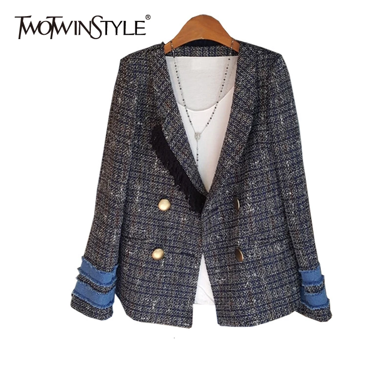 TWOTWINSTYLE клетчатый лоскутный блейзер с кисточками для женщин Зубчатый