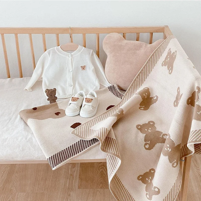 Manta Jacquard tejida de algod&oacute;n para ni&ntilde;os y beb&eacute;s, manta bonita de dibujos animados, protecci&oacute;n de rodilla para adultos-1