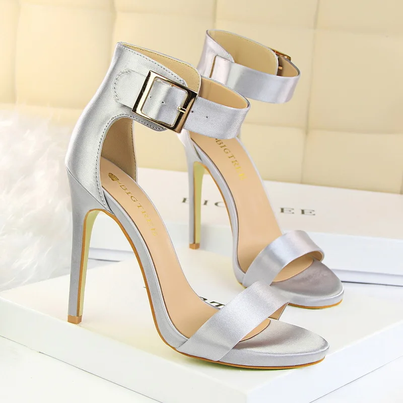 

2021 Women Sandals Satin Sexy High Heels Summer Club Heels Sandals Solid Elegant Casual Wedding Career Shoes Plus Size 34-43