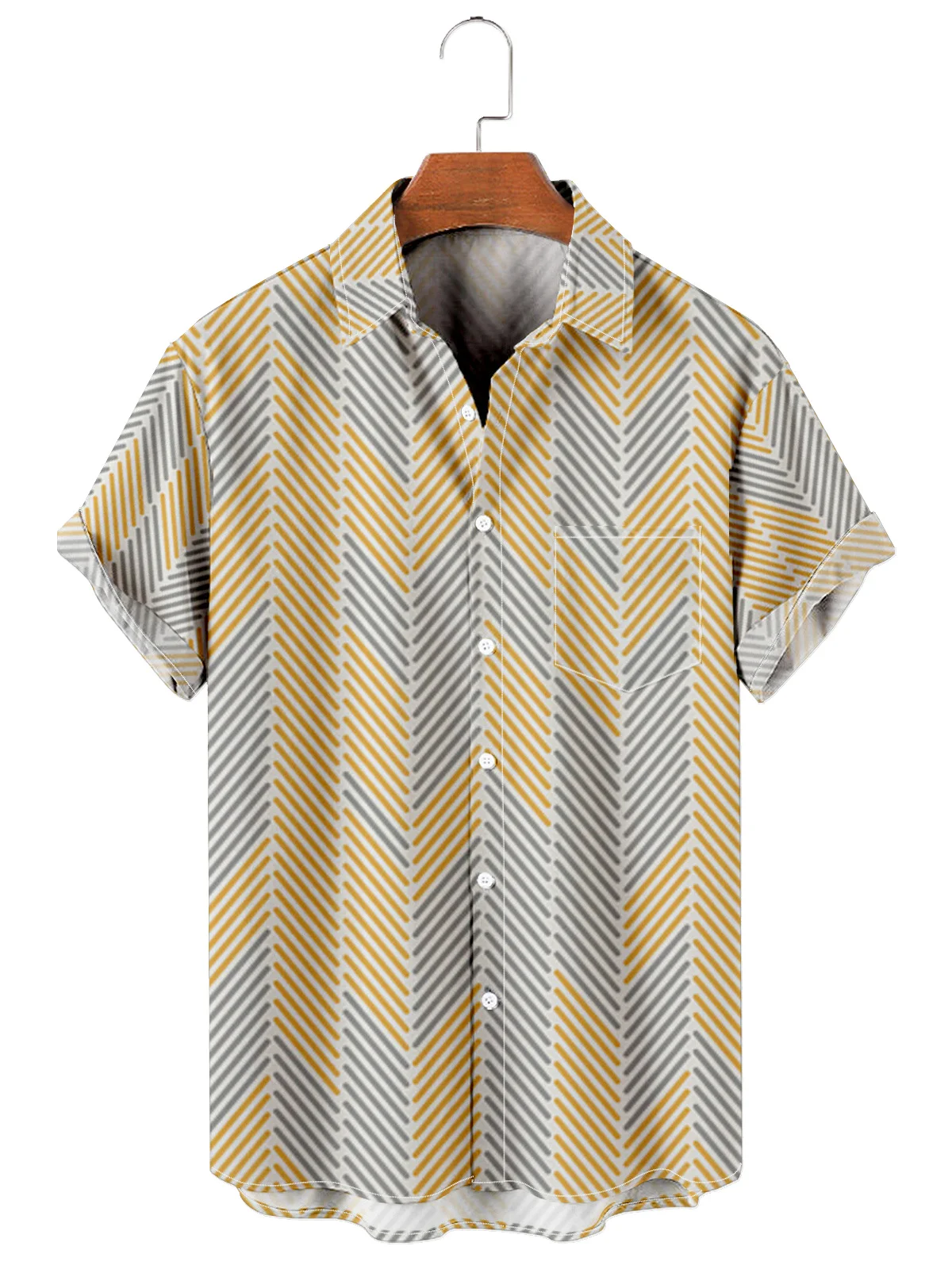 

Мужская рубашка с коротким рукавом, отложным воротником и карманами