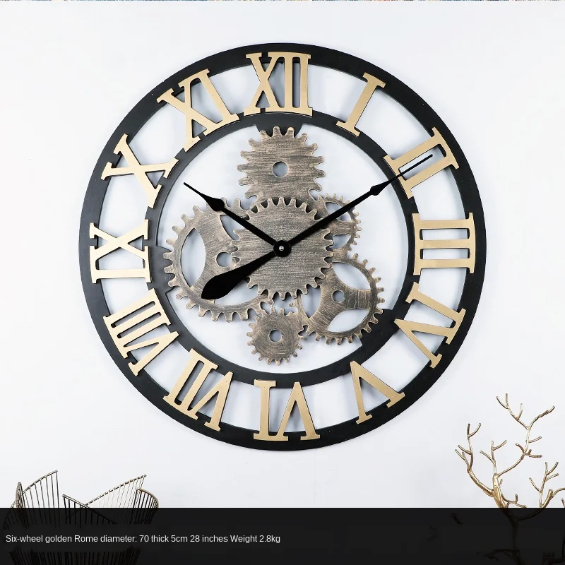 Industrial Style Wooden Mute Wall Clock Gear Retro Hanging Living Room Dining Creative Home Decoration | Дом и сад