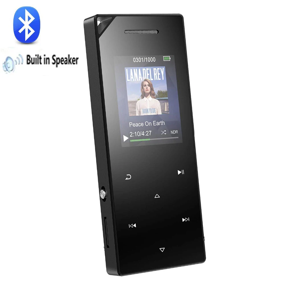 MP3-плеер Bluetooth Встроенный динамик Сенсорная Кнопка без потерь Звук Музыкальный плеер с FM, рекордер, поддержка tf-карты до 128 ГБ
