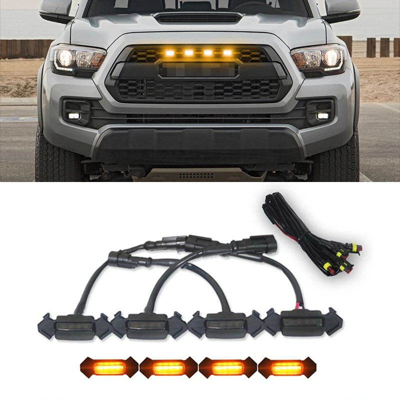 

4pc Set 12V Smoked Lens Amber white Raptor-style Front Grille Lighting Kit For 2016-up Toyota Tacoma w/TRD Pro Grill ONLY TOCOMA