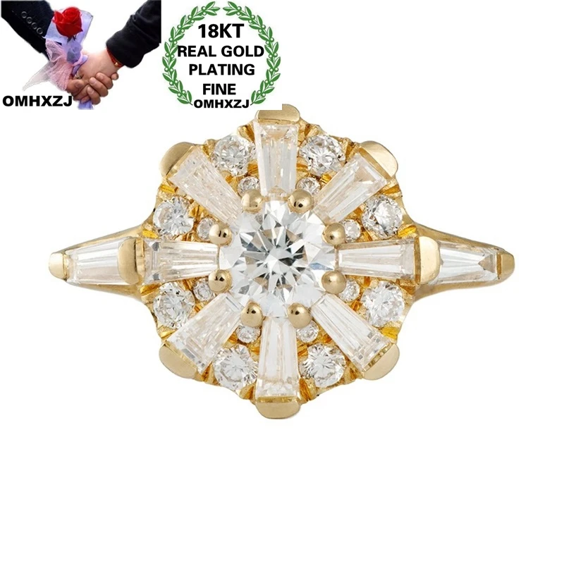 

OMHXZJ Wholesale RR1299 European Fashion Fine Woman Girl Party Birthday Wedding Gift Luxury Round Flower Zircon 18KT Gold Ring