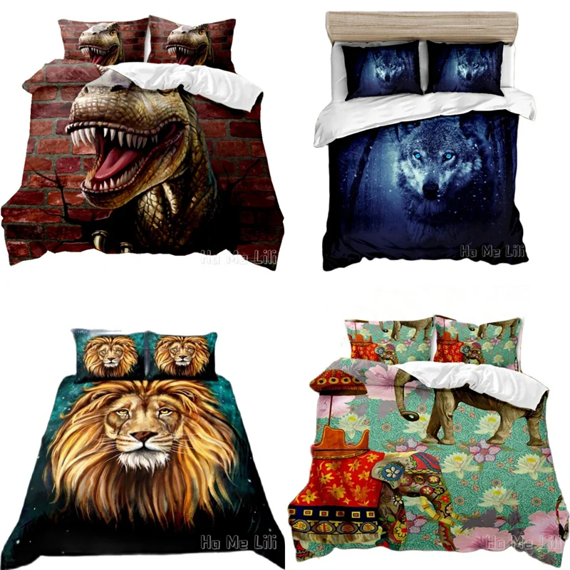 

Colorful Elephants Dinosaur Wolf By Ho Me Lili Duvet Cover Set Kids Moon And Trees Print Bedding For Boys Teens Bedroom Decor