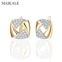 maikale new micro wax inlay hollow square gold stud earrings luxury fashion natural zirconia earrings for women jewelry brincos