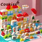 Строительные блоки Coskiss City, 120 шт., цветные деревянные игрушки, геометрическая форма, сборные Ранние развивающие игрушки для детей