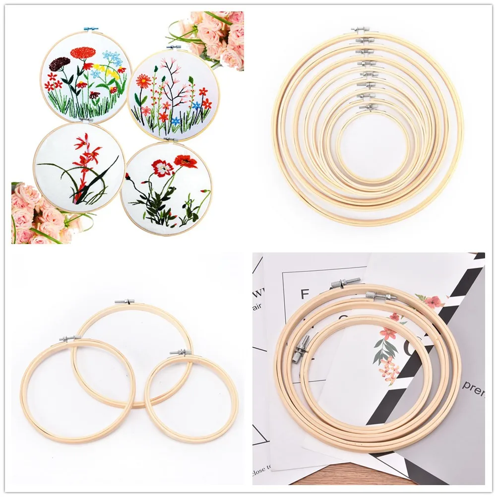 

13/15/18/21/23/26/30/34cm Embroidery Hoops Frame Set Bamboo Wooden Embroidery Hoop Rings for DIY Cross Stitch Needle Craft Tools