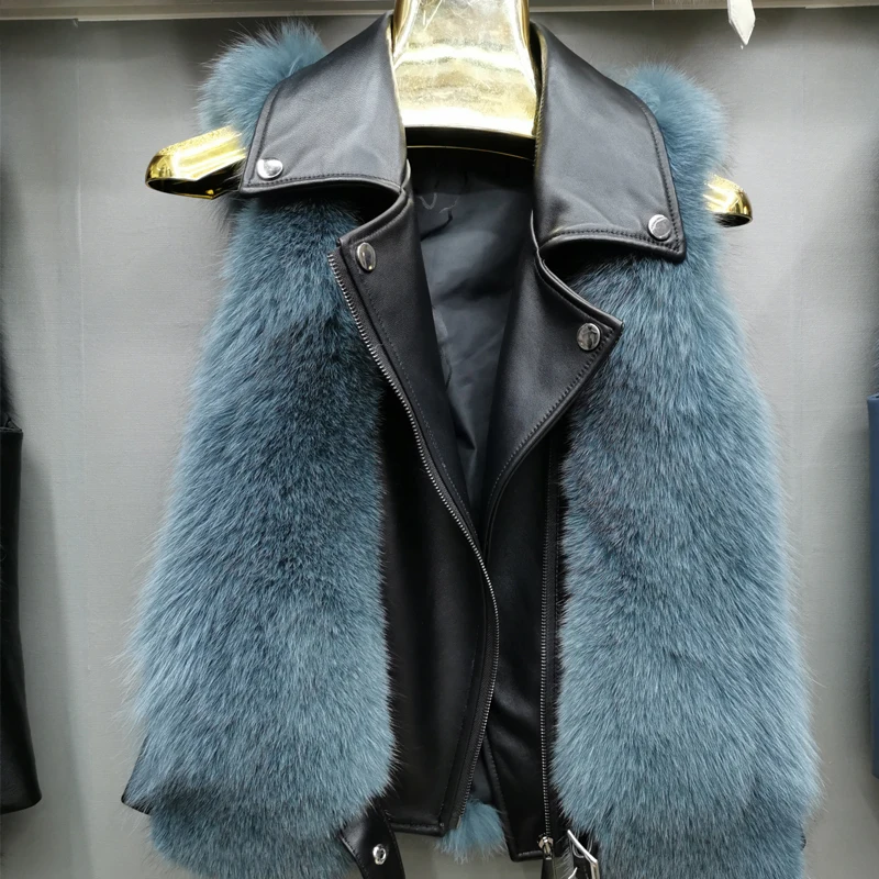 2022 hot new natural fox fur long vest real fox fur gilet winter high quality women fox with genuine sheepskin leathe