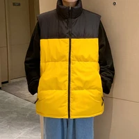 2021 new fashion streetwear stand collar sleeveless vest men winter warm thick korean patchwork couple waistcoat 3xl