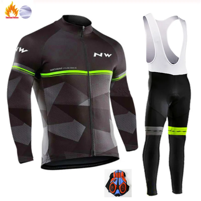 Winter Cycling suit Зимние Термальность флисовый комплект одежды мужские про команды Джерси с длинным рукавом костюм для прогулок верховой езды на велосипеде, MTB комбинезон, комплект - Цвет: Winter Cycling suit