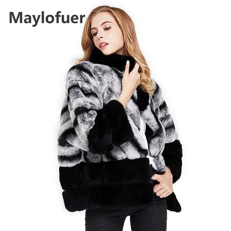 Maylofuer 100% Рекс Кролика Шубы Зима Женщины Меховая Куртка Шиншилла Мех Одежды с