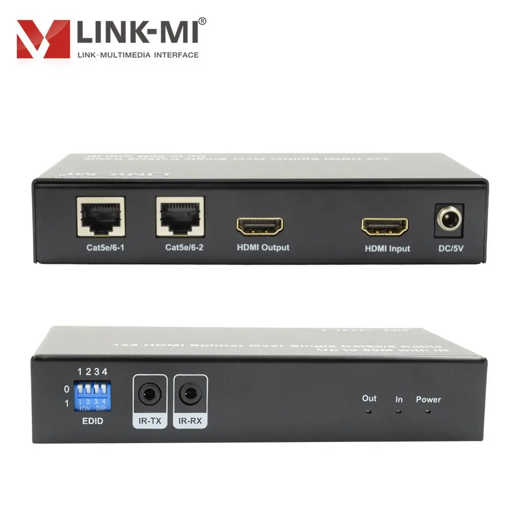 LINK MI 1x2 HDMI разветвитель на одном кабеле Cat5e/6 до 50 м с ИК поддержкой 3D 1080P DIP switch для