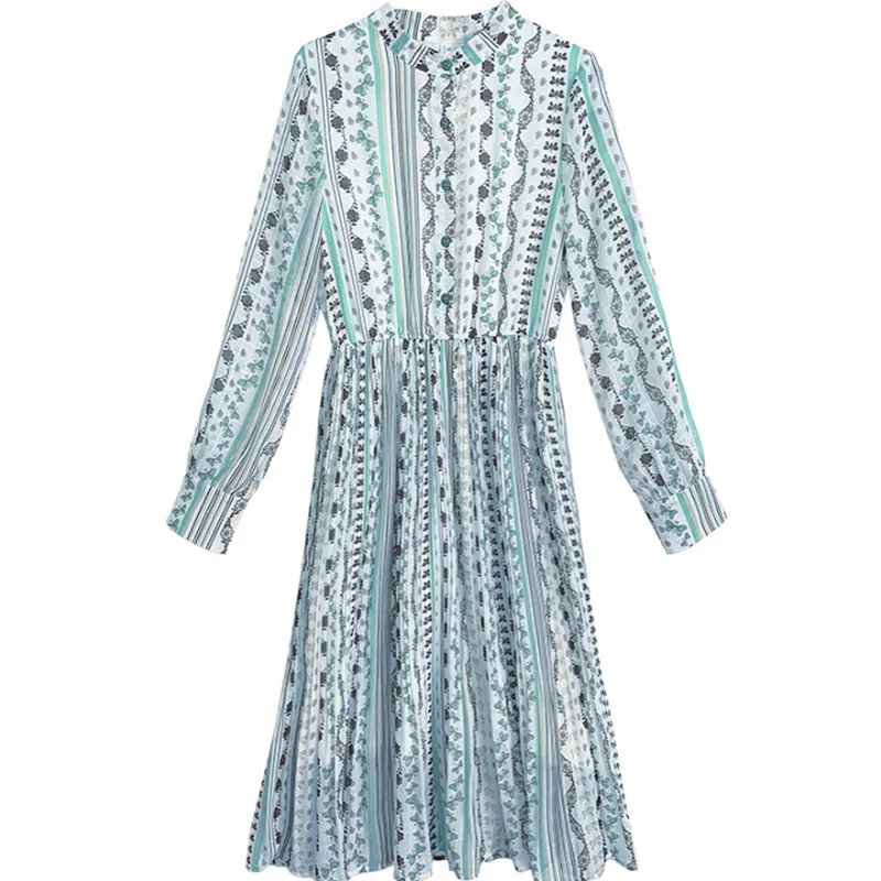 

Closed to film in the new dress in the spring and autumn floral chiffon skirt waist show thin long dress female temperament