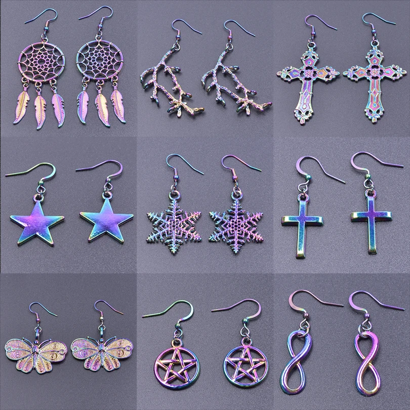 

Rainbow Earrings For Women Girl Piercing Stars Dreamcatcher Pendant Earring Cross Snowflake Butterfly Charm Pendientes Kolczyki