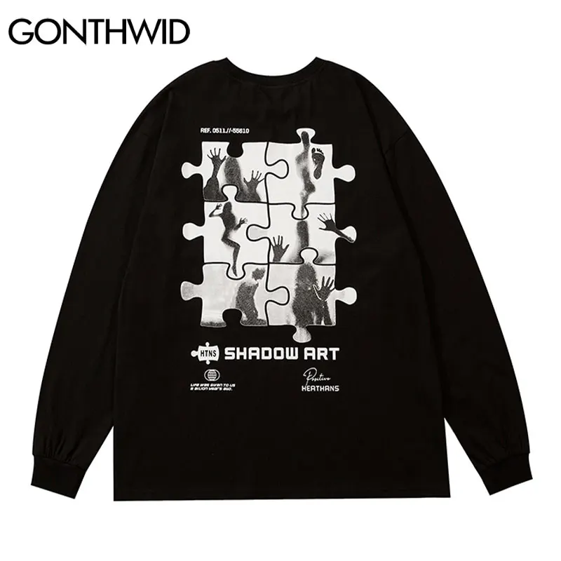 

Футболки GONTHWID в стиле Харадзюку, футболки с принтом загара, уличная одежда в стиле хип-хоп, панк, рок, готический, с длинным рукавом, свободны...