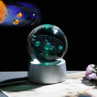 hot crystal solar system gift ball with chargeable colorful led base glass planets ball party favors present gift for astrophile