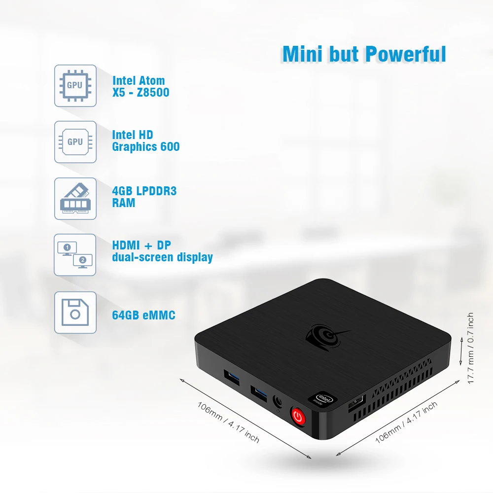 Beelink T4 настольный мини ПК Windows 10 Intel Atom x5 Z8500 Graphics 600 4 Гб RAM 64 eMMC 2 4G + 5 8G WiFi 1000 Мбит/с USB3.0