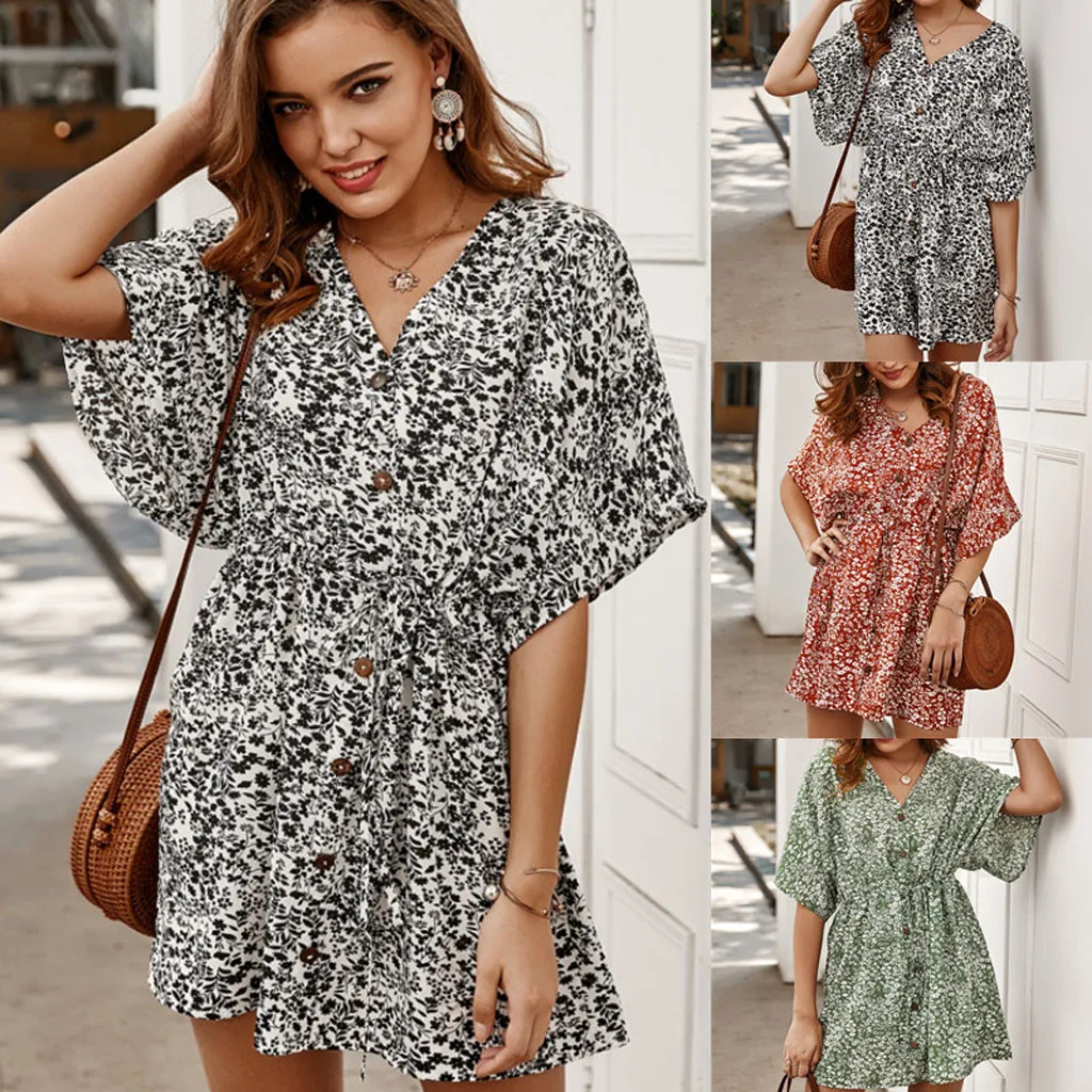 Летнее Пляжное Платье женское элегантное платье женская Мода Bohe цветочный принт