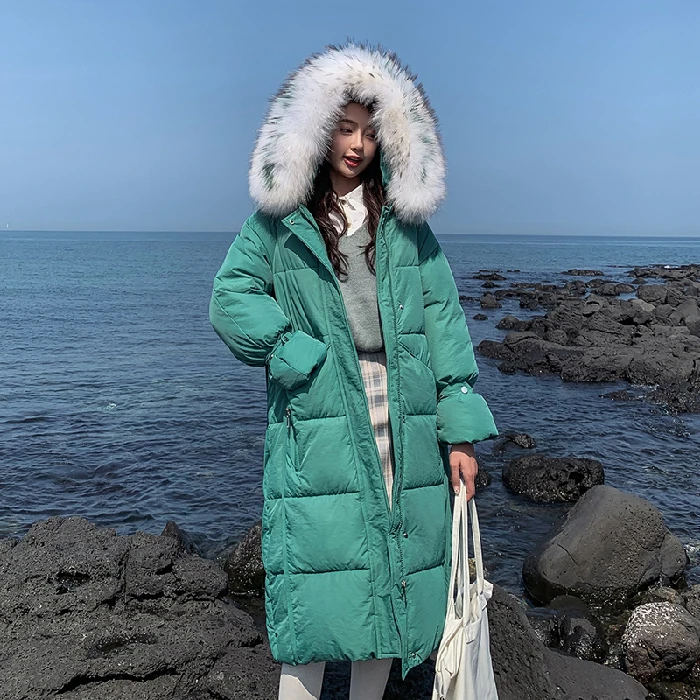 2019 женское пуховое платье в Корейском стиле с длинным рукавом и большим