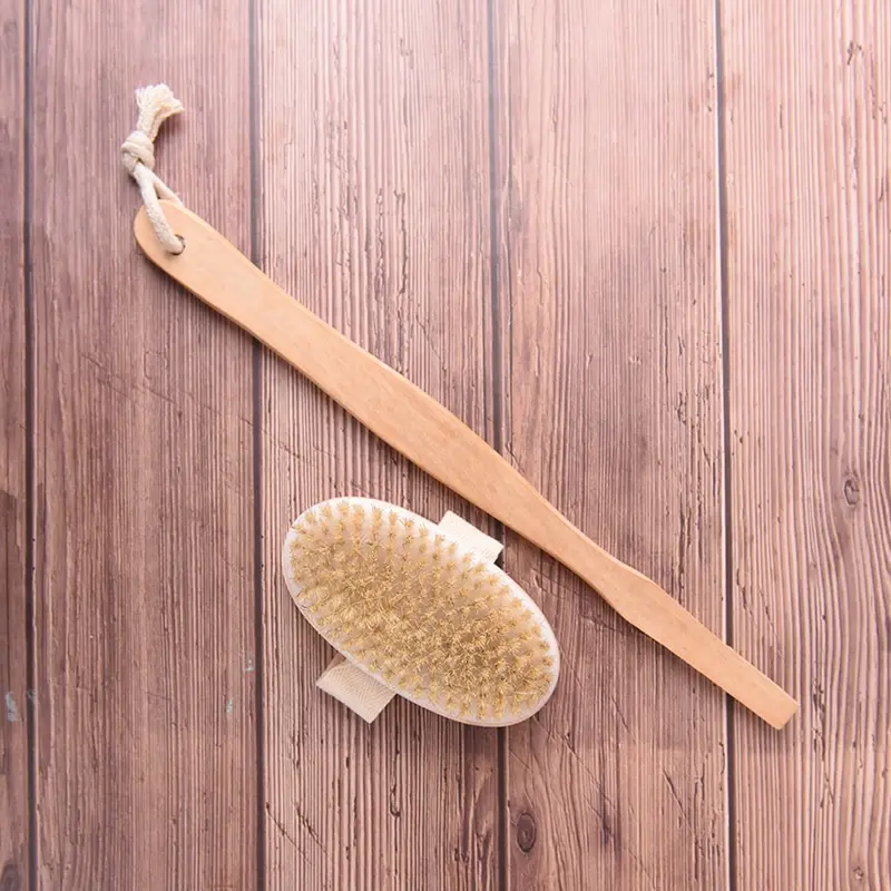 

JETTING 1 PC Bath Body Brush Long Wooden Handle Exfoliating Massager Skin Cleaning Dry Brushing Shower Boar Bristles Tool