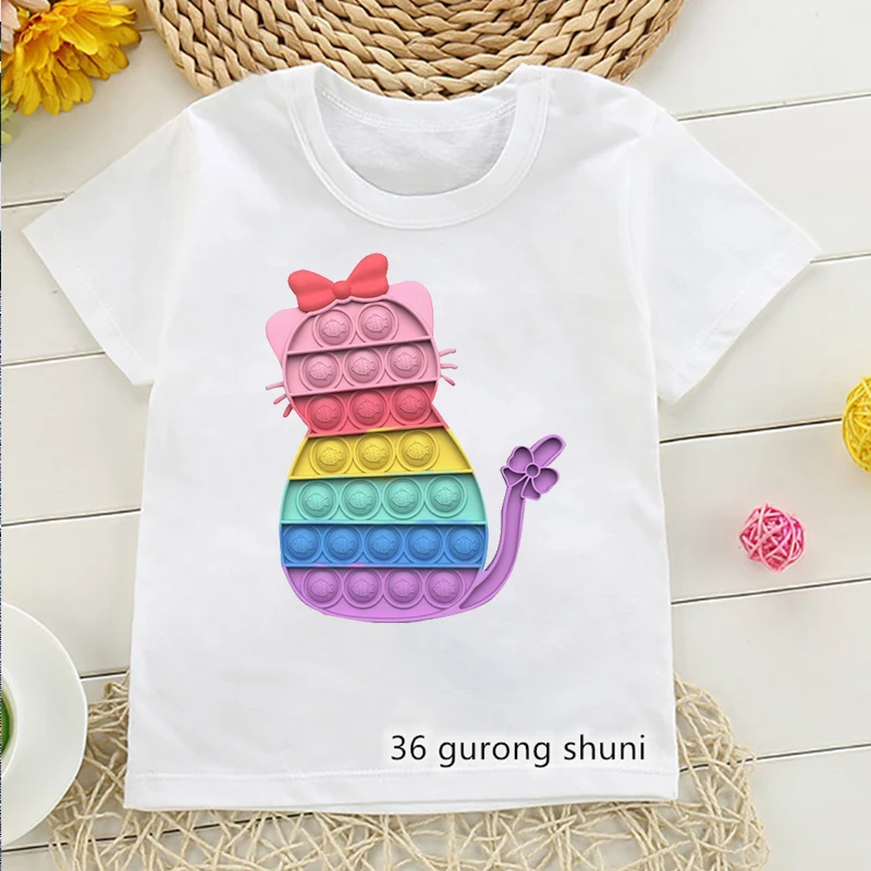 

Rainbow Kawaii Cat Print T-Shirt Girls поп ит Pop It Tshirt Cute Kids Clothes Funny White T Shirt Harajuku Shirt Children Tops