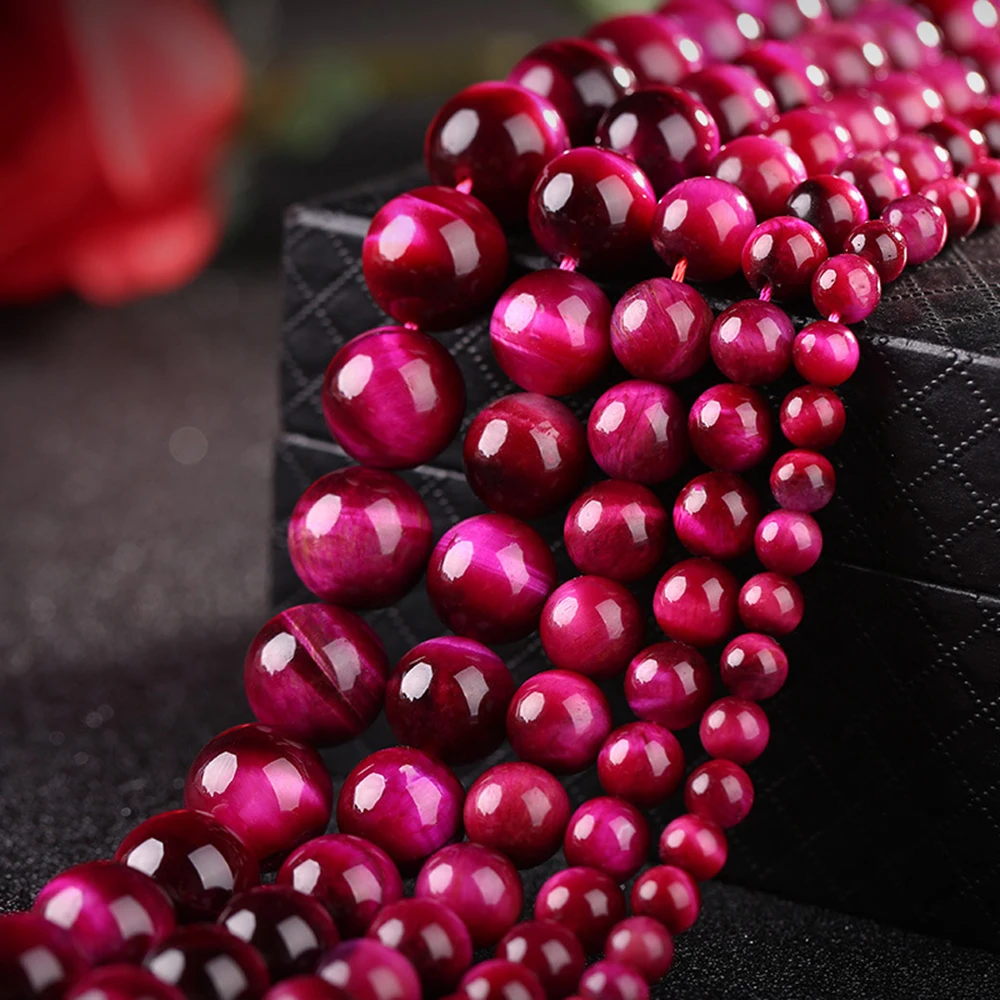 Красная роза тигровый глаз Агаты круглый натуральный нить с каменными бусинами