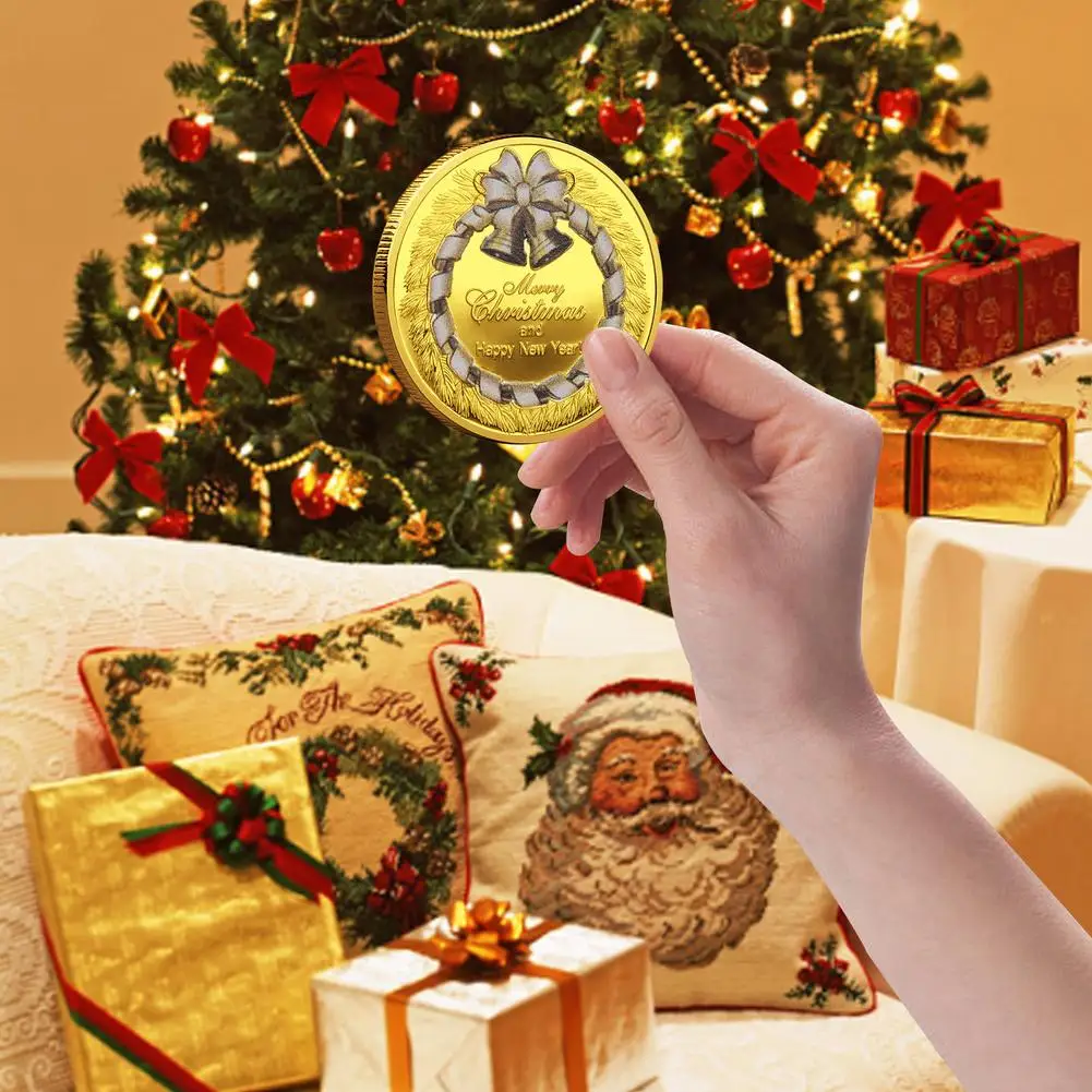 

Merry Christmas Collectible Gold Souvenir Coin Happy New Year Pattern Collection Art Commemorative Coin Natal Navidad Xmas Gift