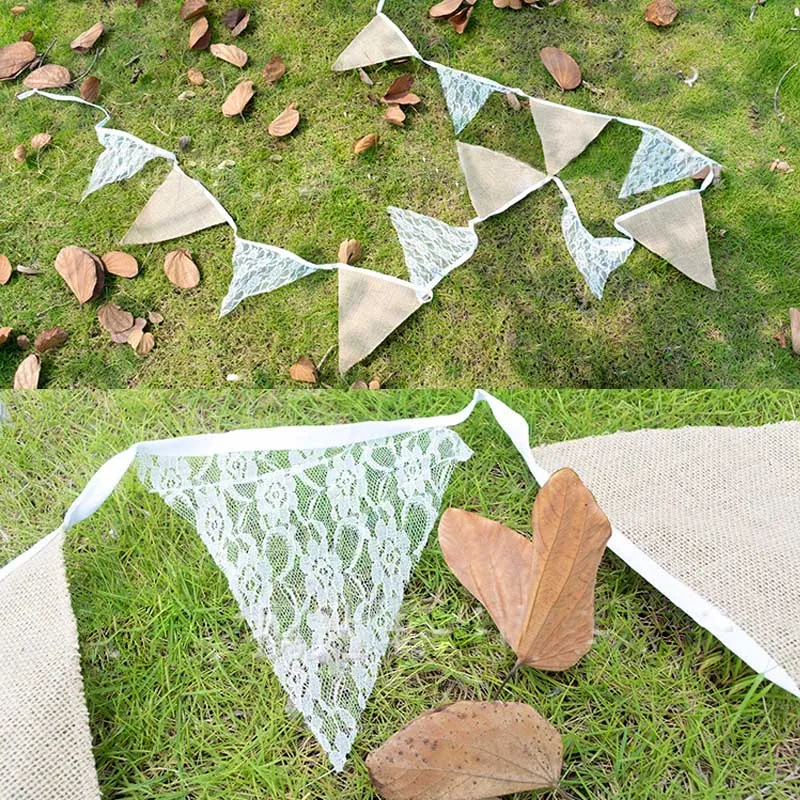 Свадебный декор кружевные флажки гвоздики 3 м Винтажные льняные украшения для