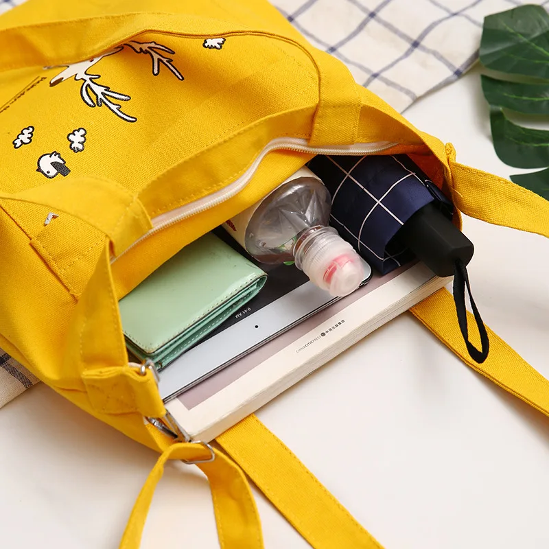 Женская тканевая сумка с милыми животными черно белая на одно плечо для покупок