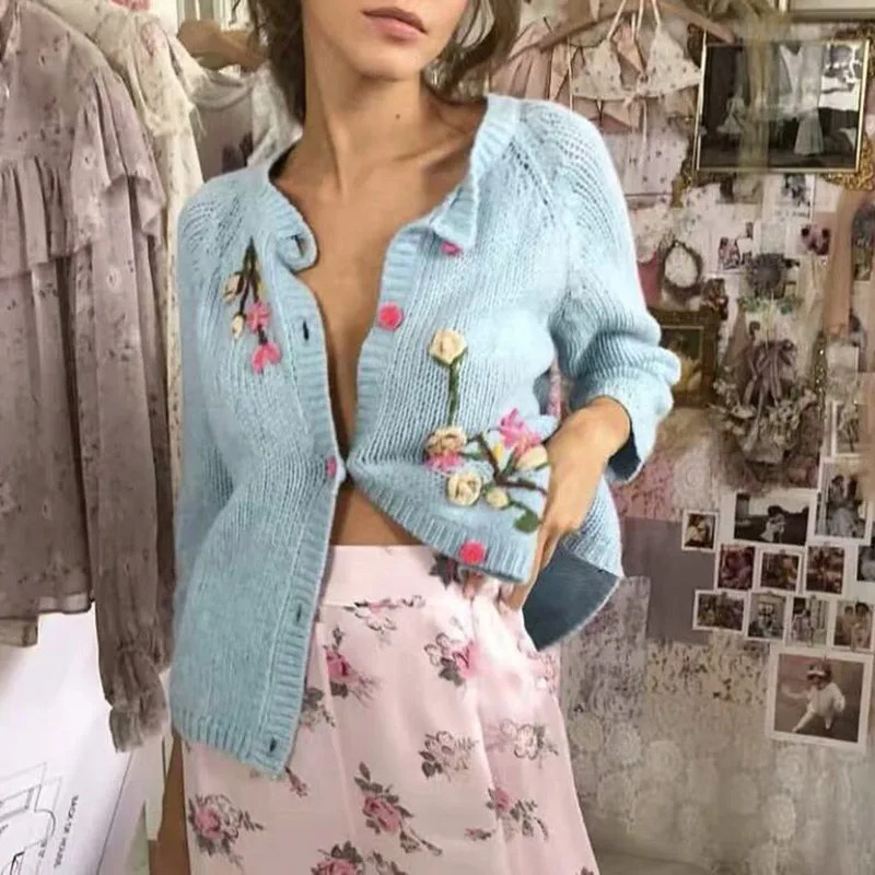 Женский Укороченный кардиган с круглым вырезом однобортный короткий розового и