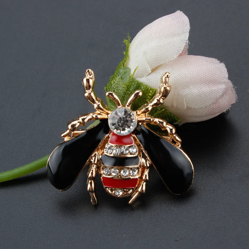 Черная или красная эмалированная и Хрустальная стразы брошь в виде пчелы для