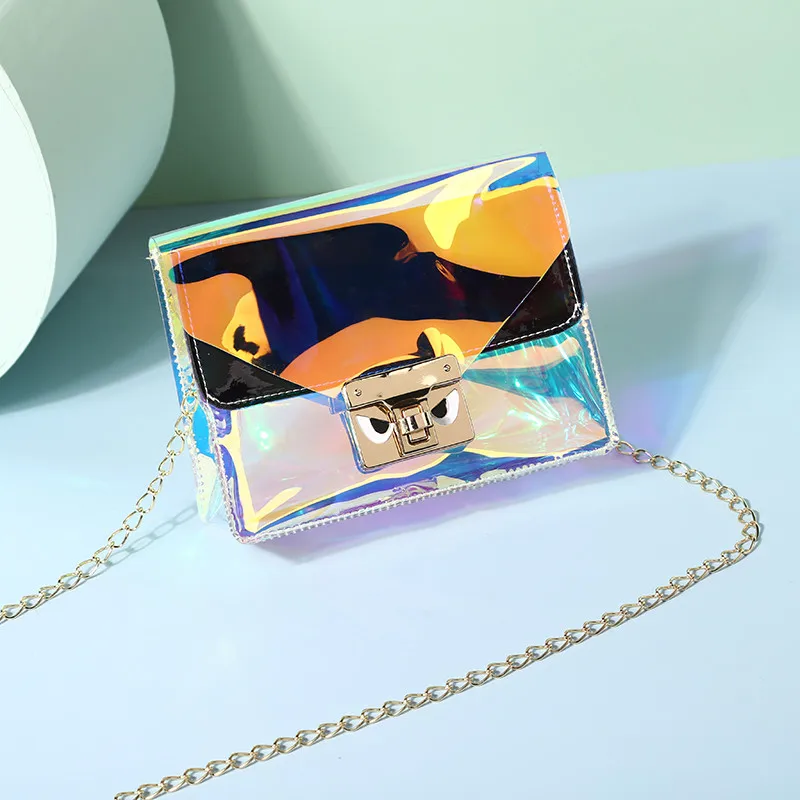 

Holographic Crossbody Bags, Fashion PVC Laser Shoulder Bag with Metal Chain for Women Girls