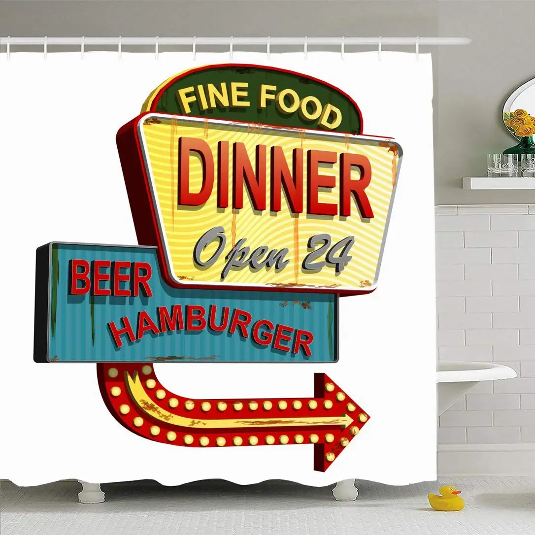 Набор душевых штор с крючками 72x72 вывесок Закусочная старая вывеска рекламный