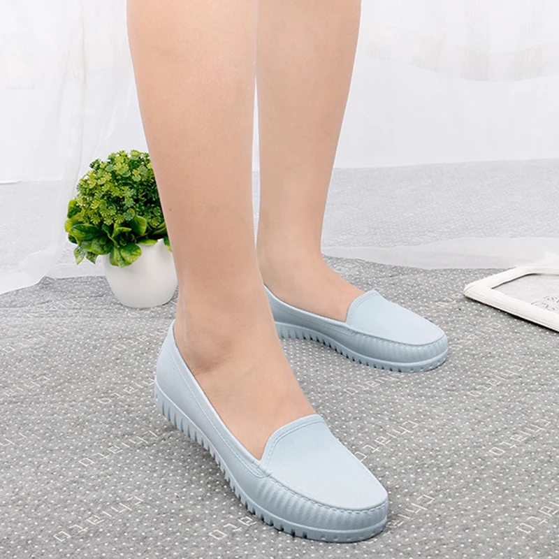 

Women Rain Shoes 2021Summer PVC Waterproof Flat Shoe For Woman Candy Color Rain Shoe Non-Slip Casual Female Shoes Spring Flats