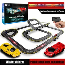 Plastic Track Sports Car Electric/hand Cranking For Track Racing Super Sports Car With Lights 2pcs Child Toy Track Special Car