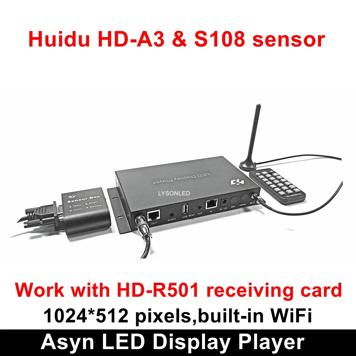 Huidu WiFi Asynchronous Sending Box HD-A3 with S108 Sensor